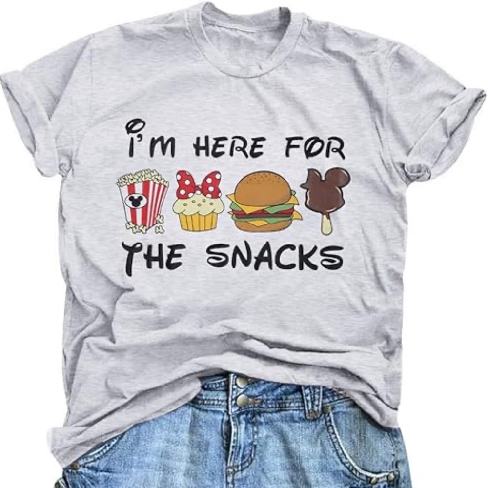 Im here for the snacks grey disney shirt x